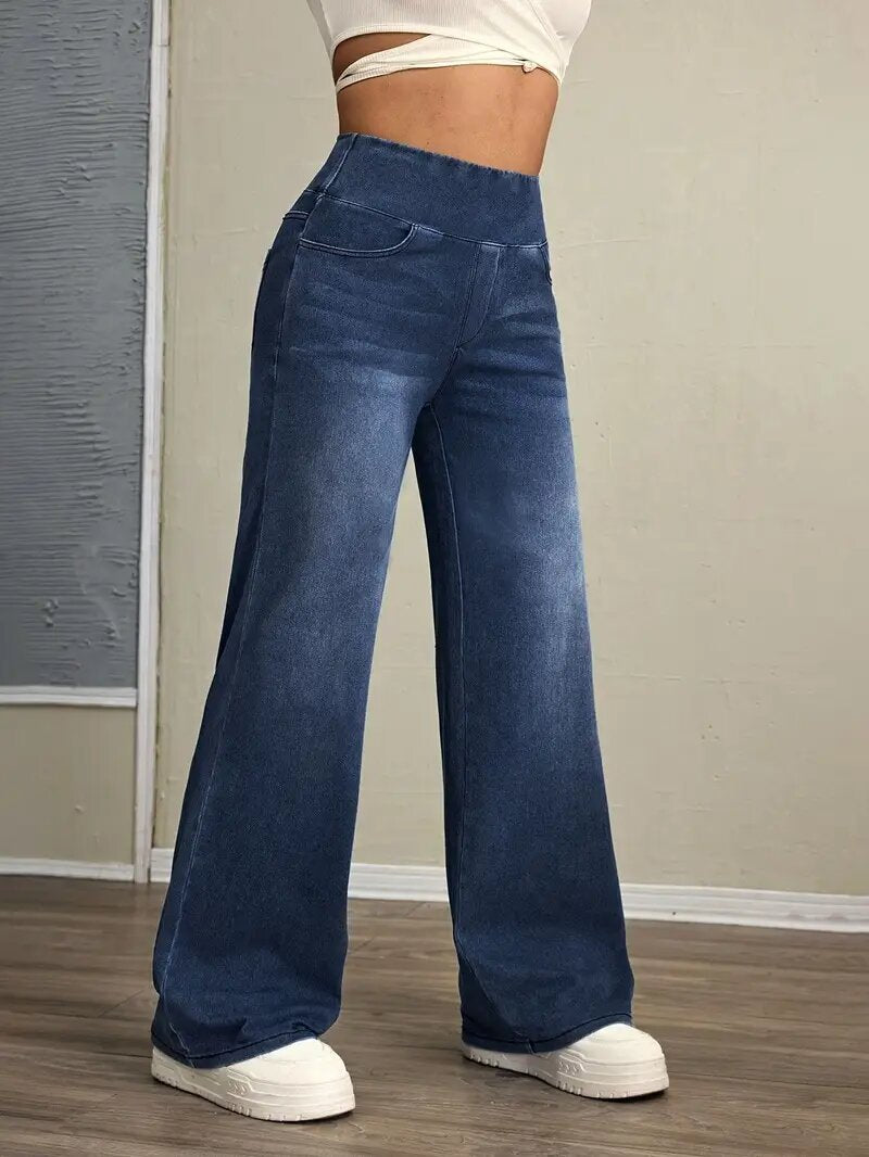 Women's Stretch Elastic Waist Slim Straight Leg Jeans