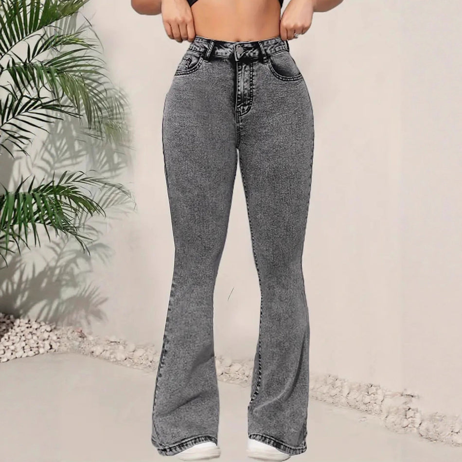 Women's Low Waist Dark Gray Slim Fit Flare Jeans