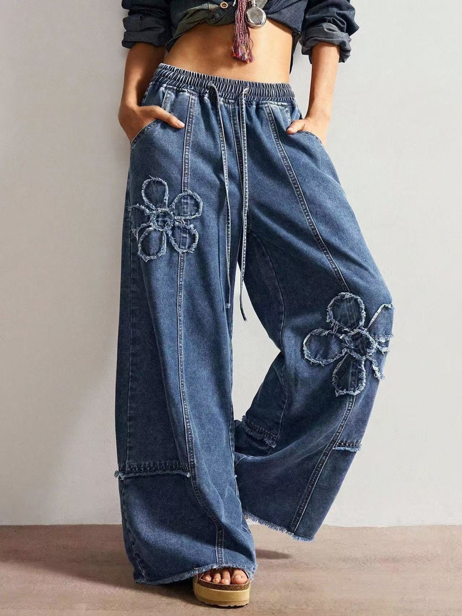 Women's High Street Embroidered Wide Leg Jeans