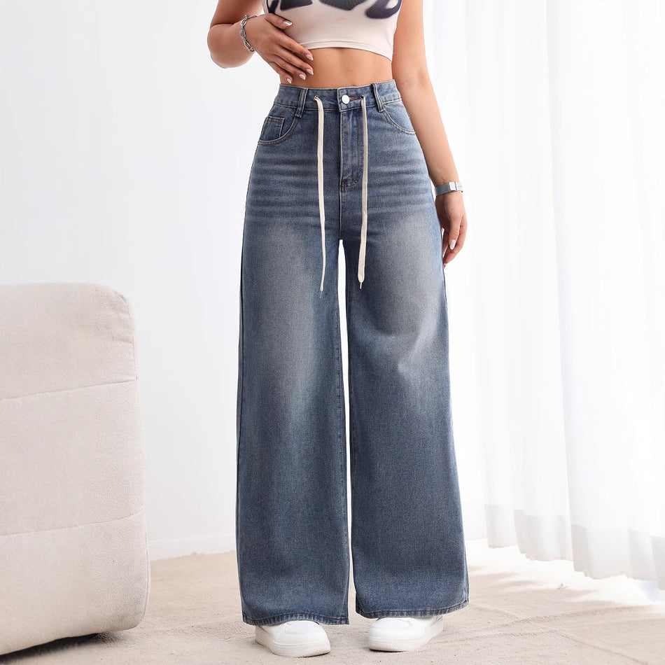 Women's High Waist Washed Loose Wide Leg Retro Jeans