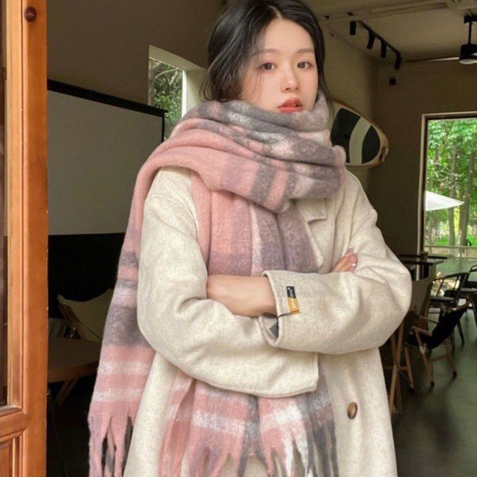 Women's Thickened Plaid Loop Yarn Scarf for Autumn
