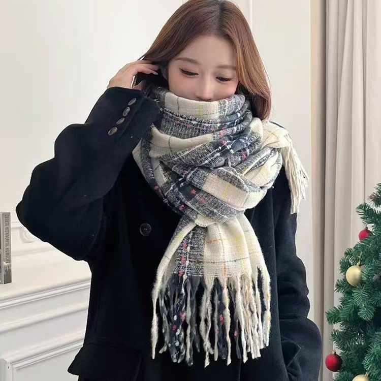 Women's Plaid Cashmere Style Thickened Warm Winter Scarf