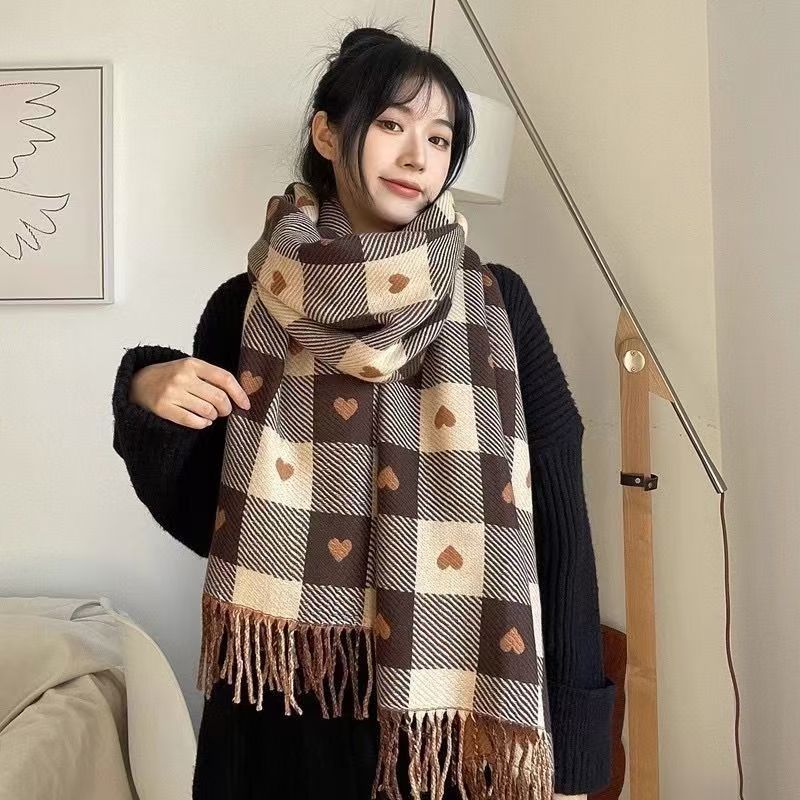 Double-Sided Plaid Cashmere Style Scarf for Women