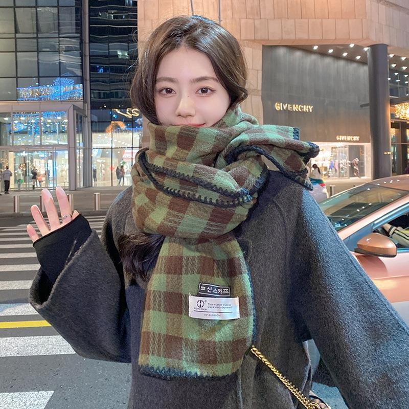 Women's Vintage Cashmere Plaid Winter Shawl Scarf