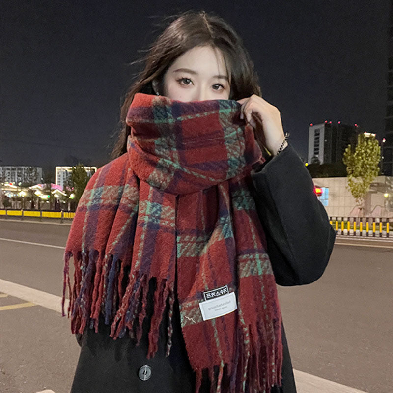 Women's Plaid Cashmere Tassel Winter Shawl Scarf