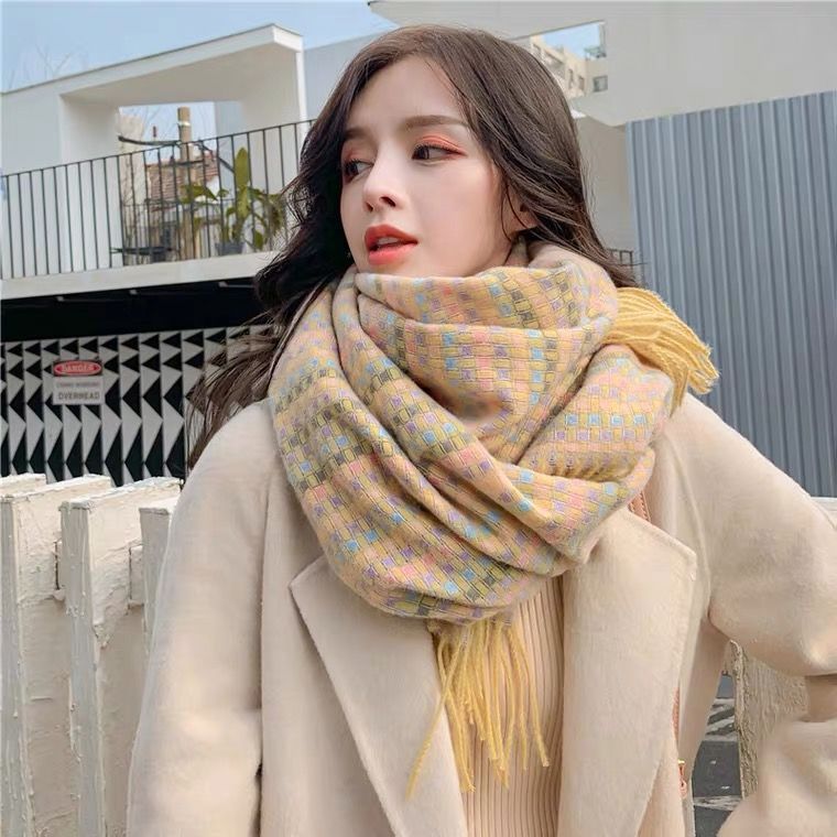 Women's Korean Style Plaid Thickened Winter Shawl Scarf