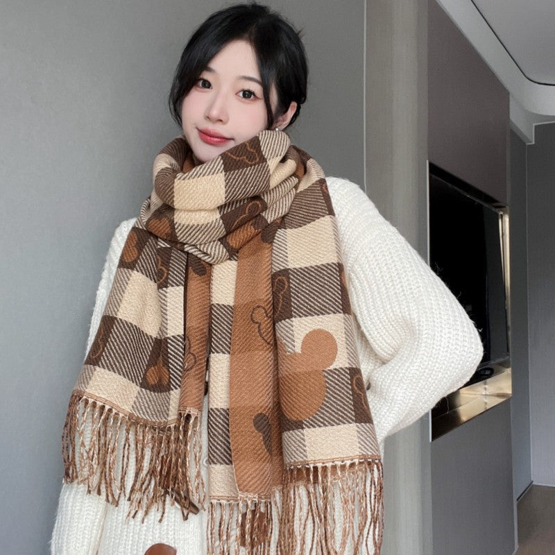 Women's Plaid Faux Cashmere Reversible Winter Shawl