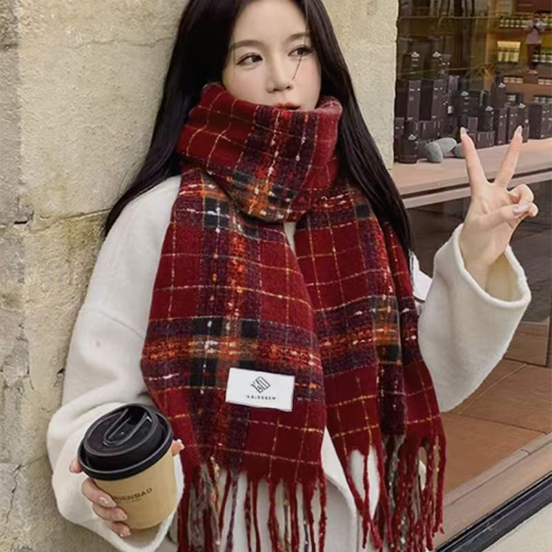 Women's Red Long Knitted Winter Shawl Scarf