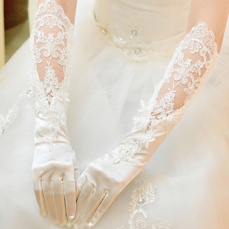 Long Lace Hollow Bridal Wedding Gloves Elegant Style