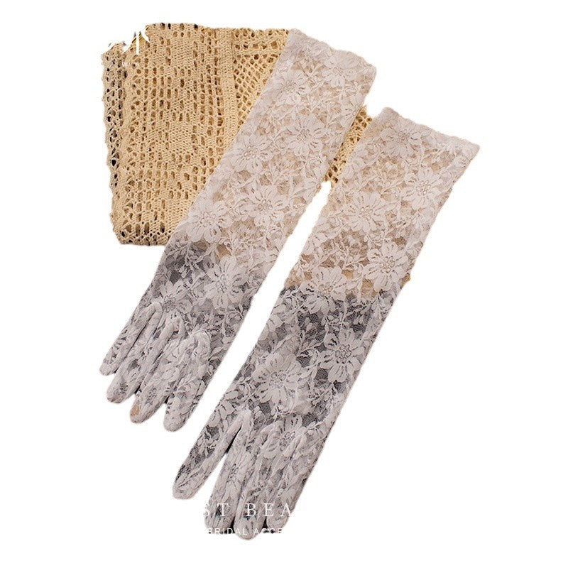 Retro White Lace Long Bridal Wedding Gloves