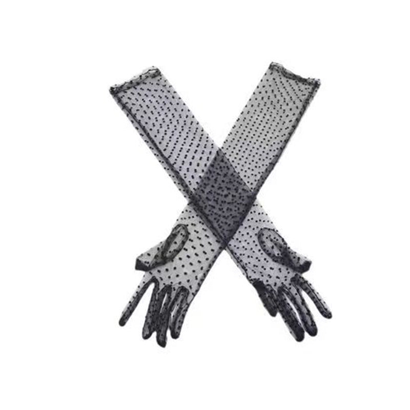 Women's Black Mesh Lace Bridal Gloves with Vintage Style