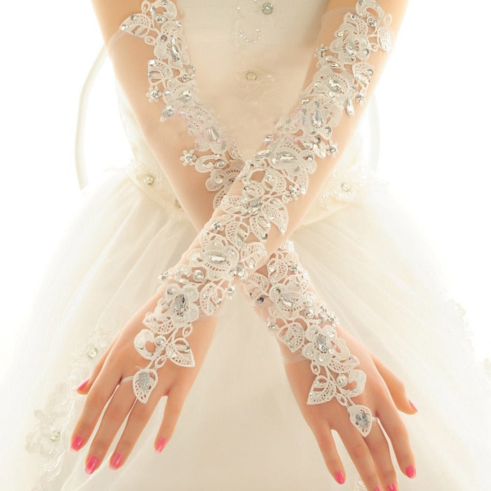 Long White Lace Bridal Wedding Gloves for Wedding Dresses