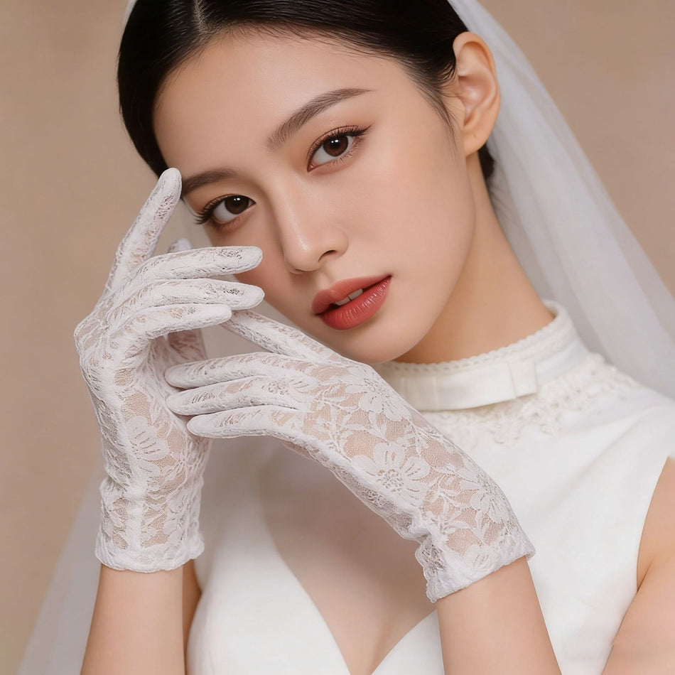 Women's Short Lace Mesh Wedding Etiquette Gloves