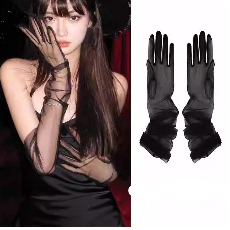 Black Mesh Long Gothic Bridal Wedding Gloves