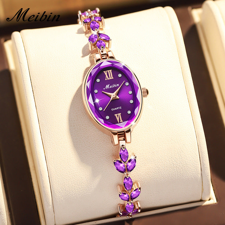 Women's Violet Petal Bracelet Watch with Waterproof Design