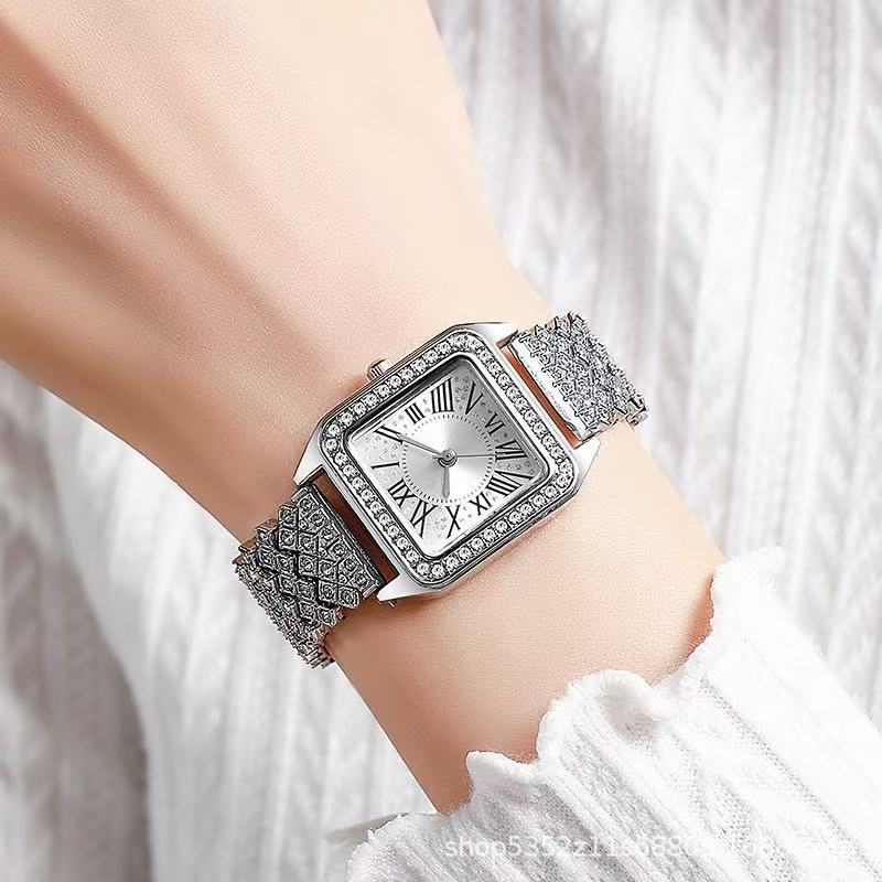 Women's Square Diamond Roman Numeral Quartz Fashion Watch