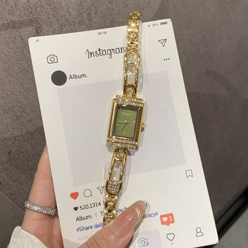 Women's Square Diamond Quartz Bracelet Watch Gift Box Set