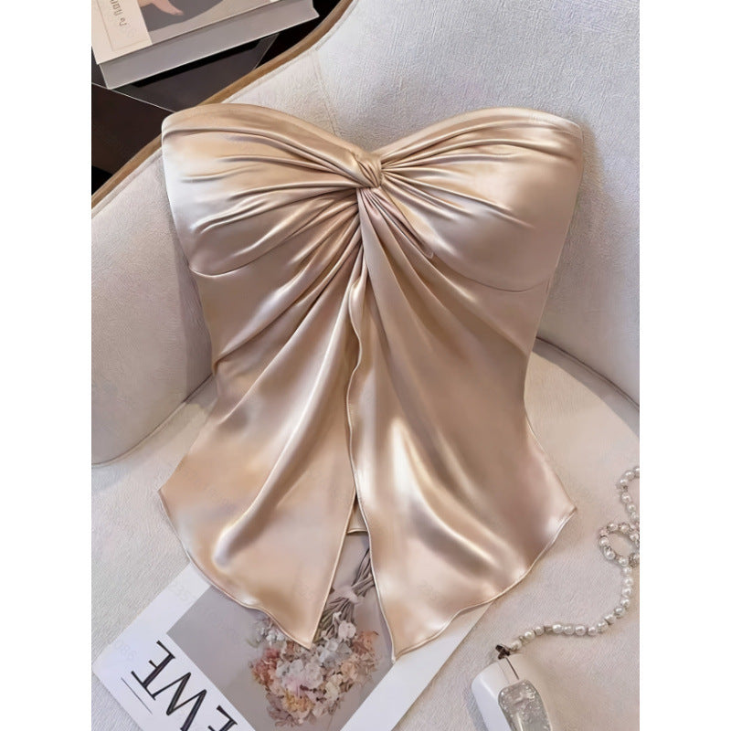Women's Satin Twist Strapless Tube Top for Summer Styling