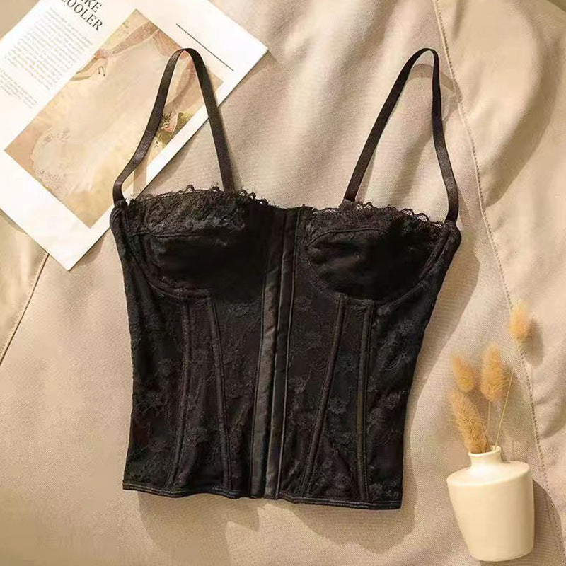 Women's Fishbone Lace Corset Bodysuit with Front Closure