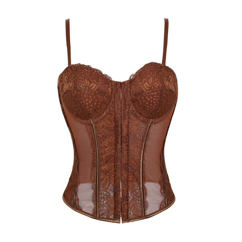 Women's Lace Trim Mesh Fishbone Waist-Cinching Camisole
