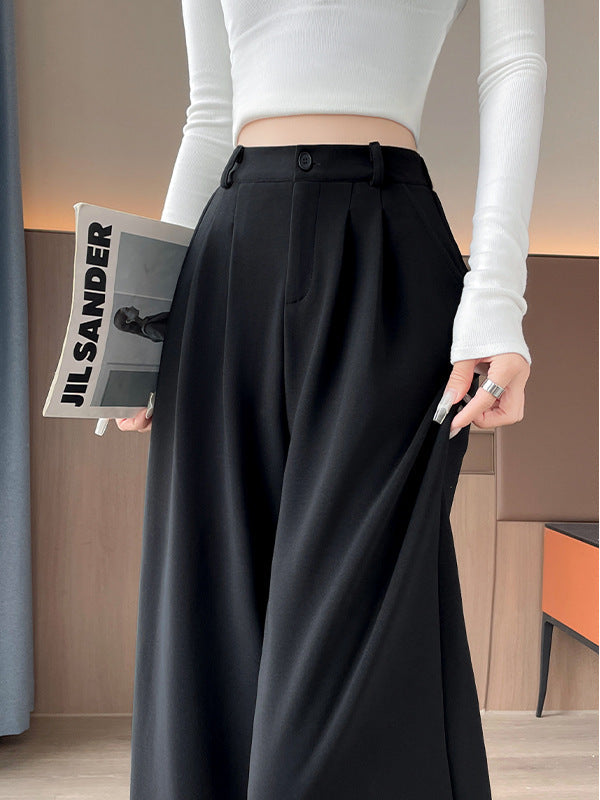 Women's Black Draped Straight-Leg Suit Pants for Casual Style