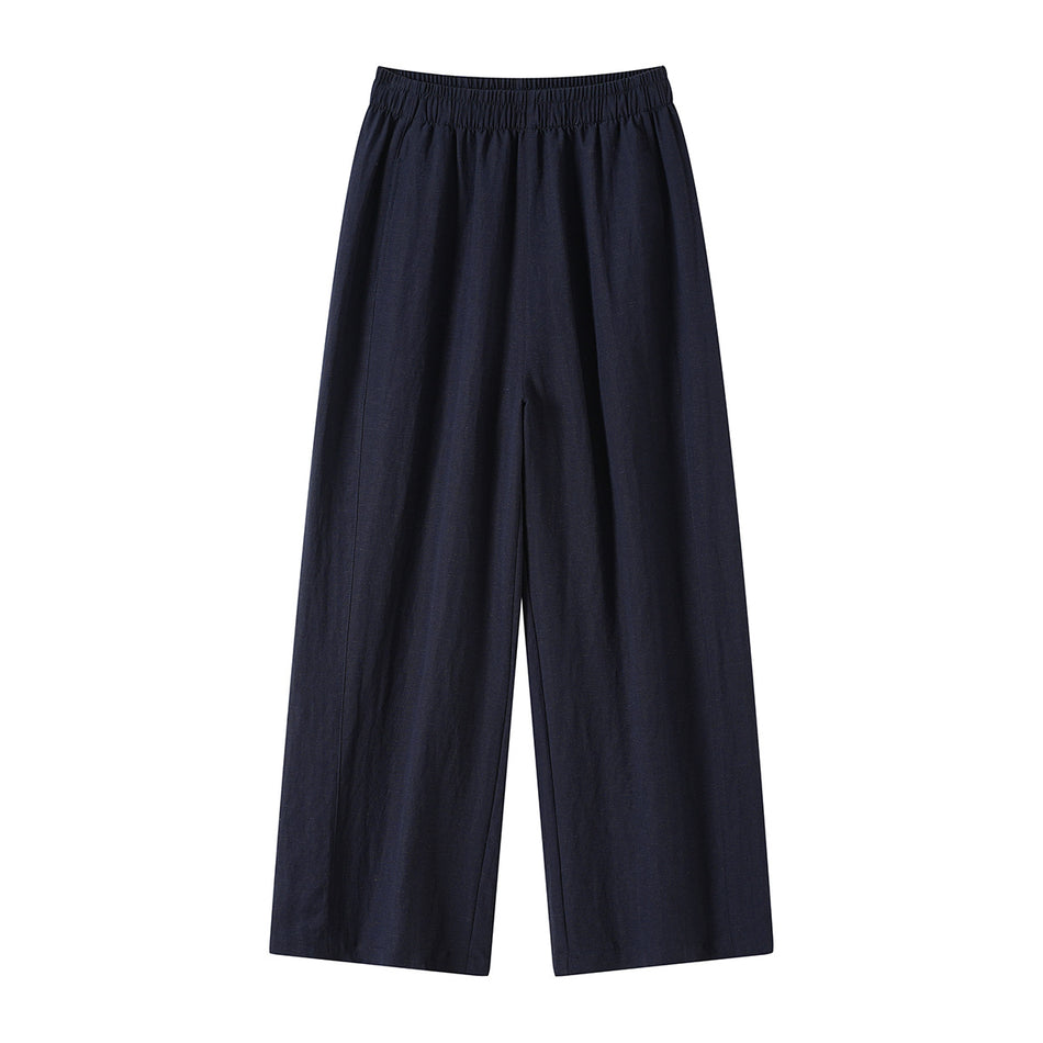 Women's High-Waist Linen Tencel Wide-Leg Cropped Pants