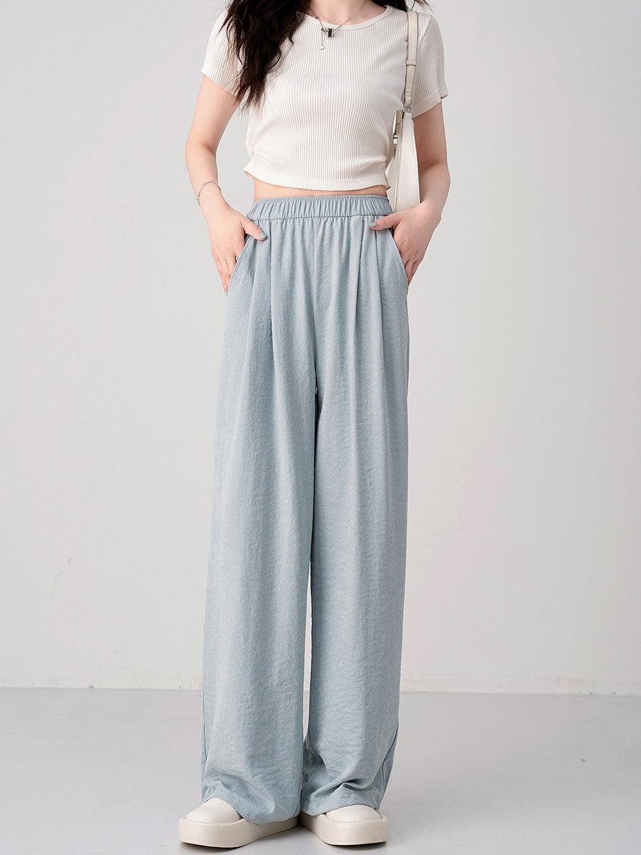 Women's Acetate Draped Wide-Leg Straight Casual Pants