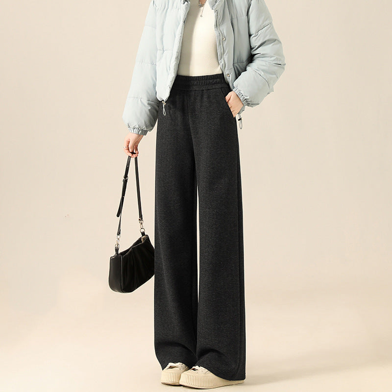 Petite Women's High-Waist Fleece Wool Herringbone Pants
