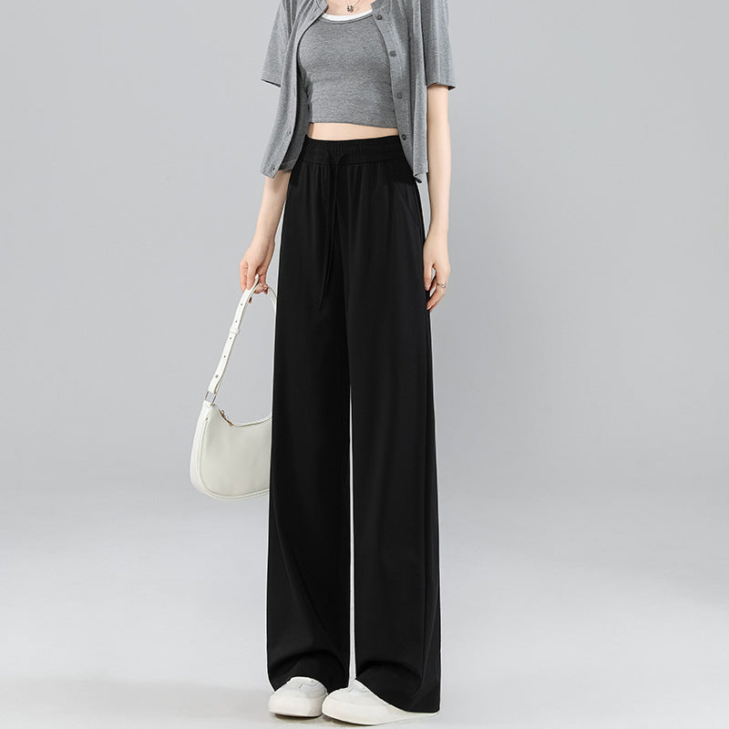 Women's Ice Silk Lyocell Petite Straight Wide-Leg Pants