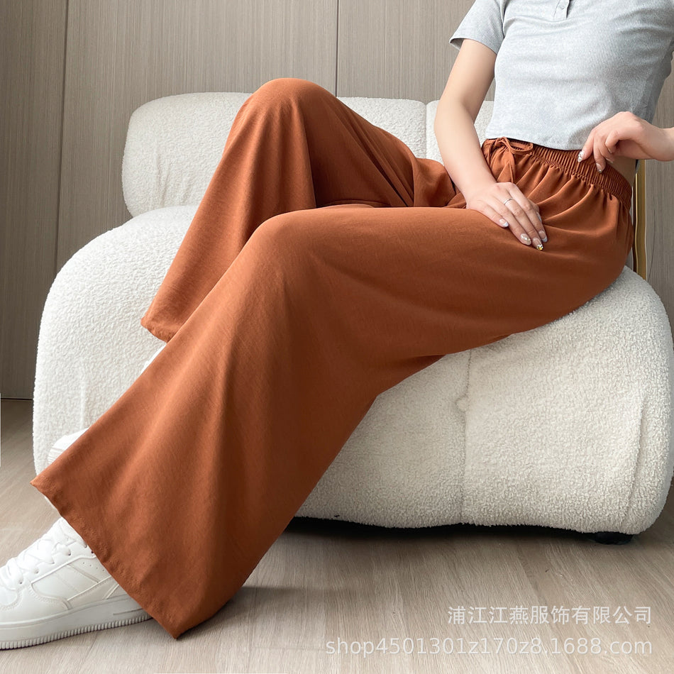 Women's High-Waist Elastic Wide-Leg Trousers with Long Cut