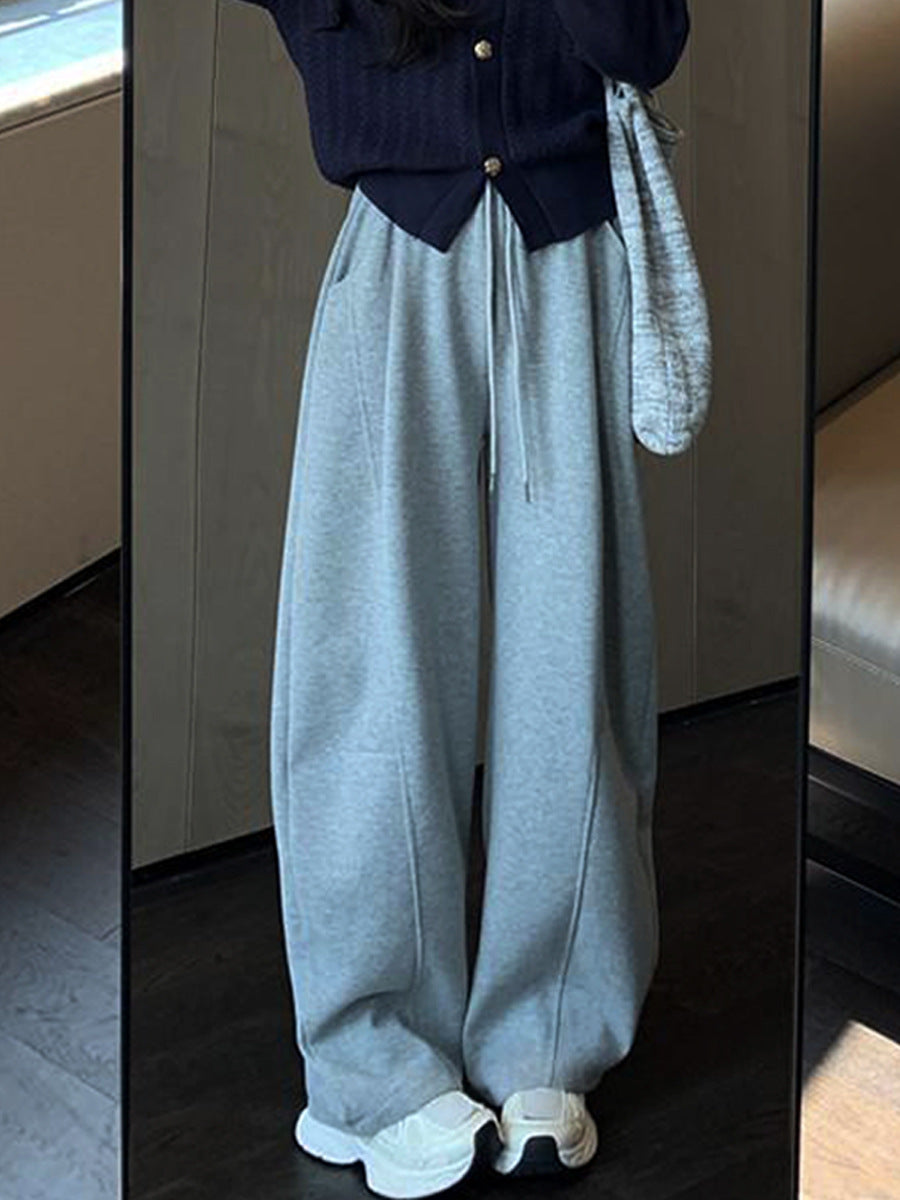 Women's High-Waist Fleece-Lined Loose Wide-Leg Sweatpants