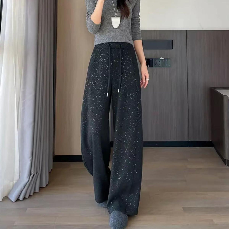 Women's High-Waist Woolen Starry Sky Wide-Leg Pants