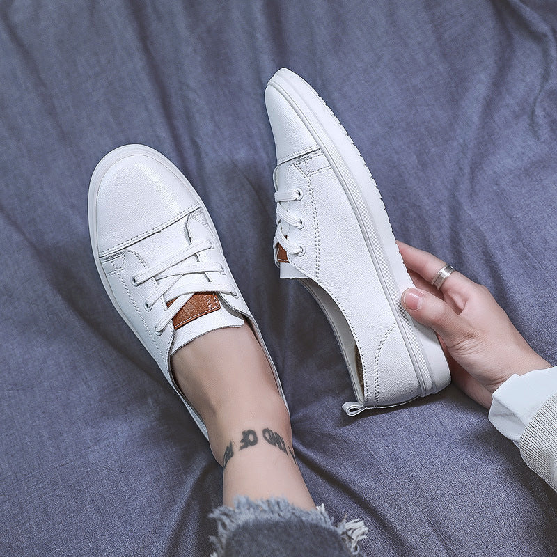 Men's Breathable Soft Leather Slip-On White Casual Sneakers