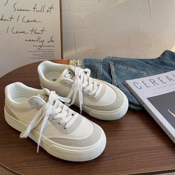 Women's Thick-Sole Retro Canvas Sneakers in White