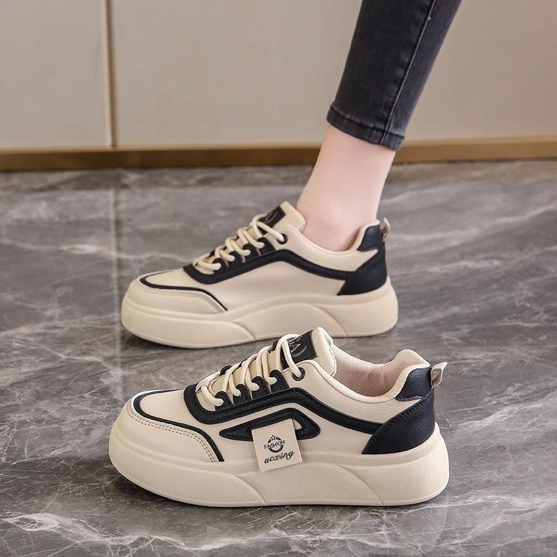 Women's Korean-Style Breathable White Thick-Sole Sneakers