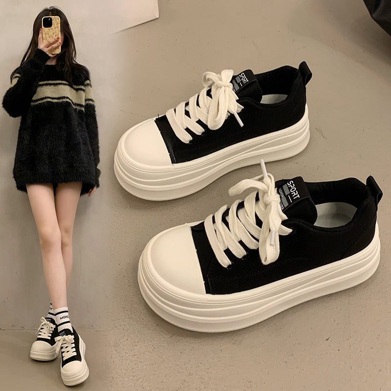 Women's Soft Leather Thick-Sole Height-Increasing Sneakers