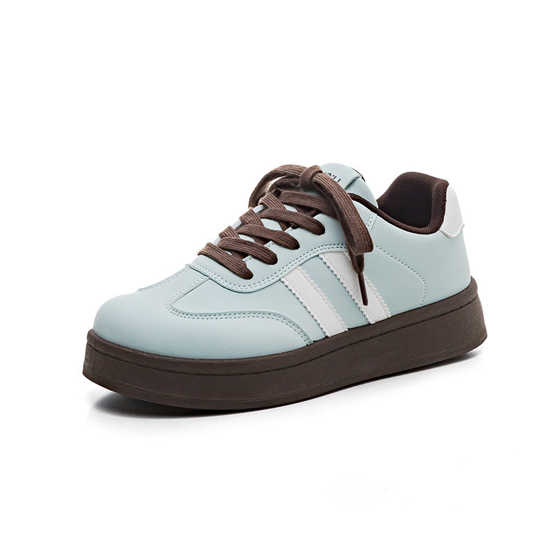 Women's Striped White Thick-Sole Height-Increasing Sneakers