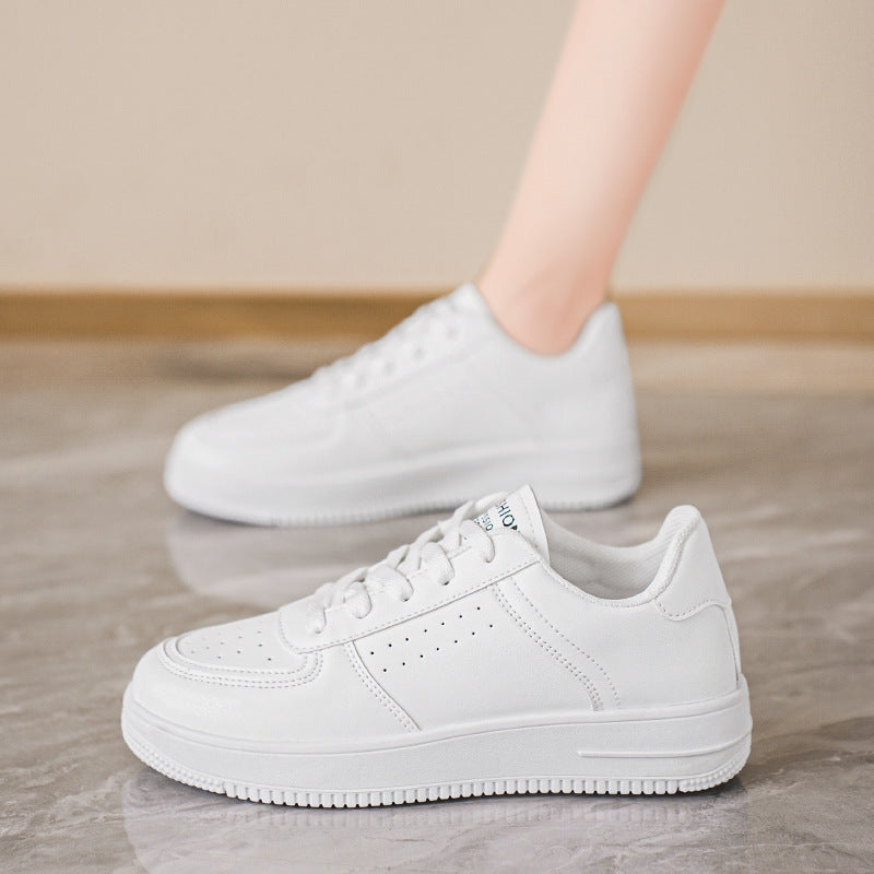 Women's Korean-Style Breathable Thick-Sole White Sneakers