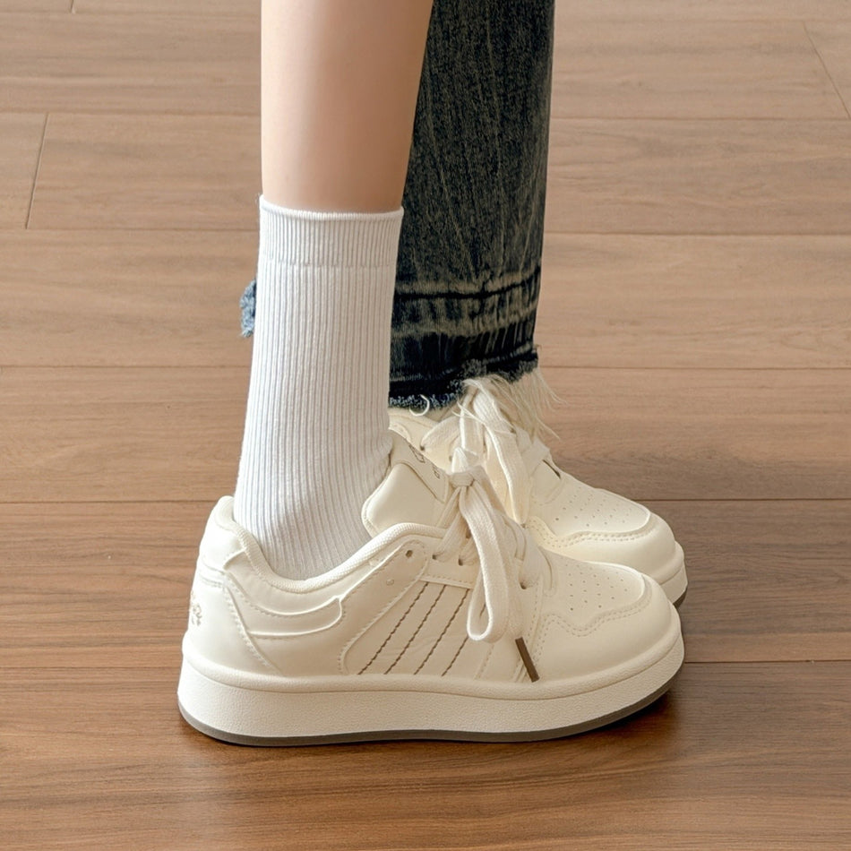 Women's White Thick-Sole Height-Increasing Casual Sneakers
