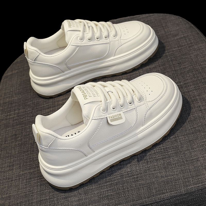 Women's Korean-Style Thick-Sole Breathable White Sneakers