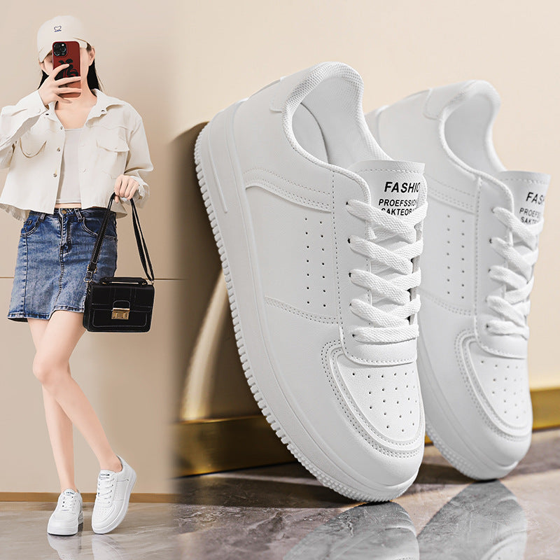 Women's Korean-Style Breathable Thick-Sole White Sneakers