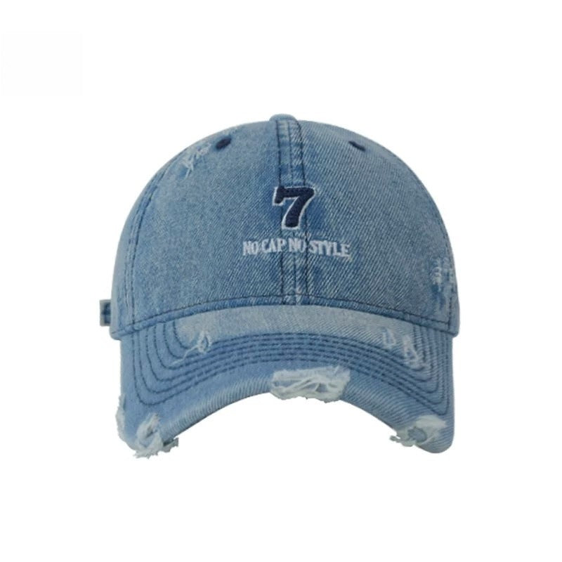 Women's Washed Ripped Denim Baseball Cap with Wide Brim