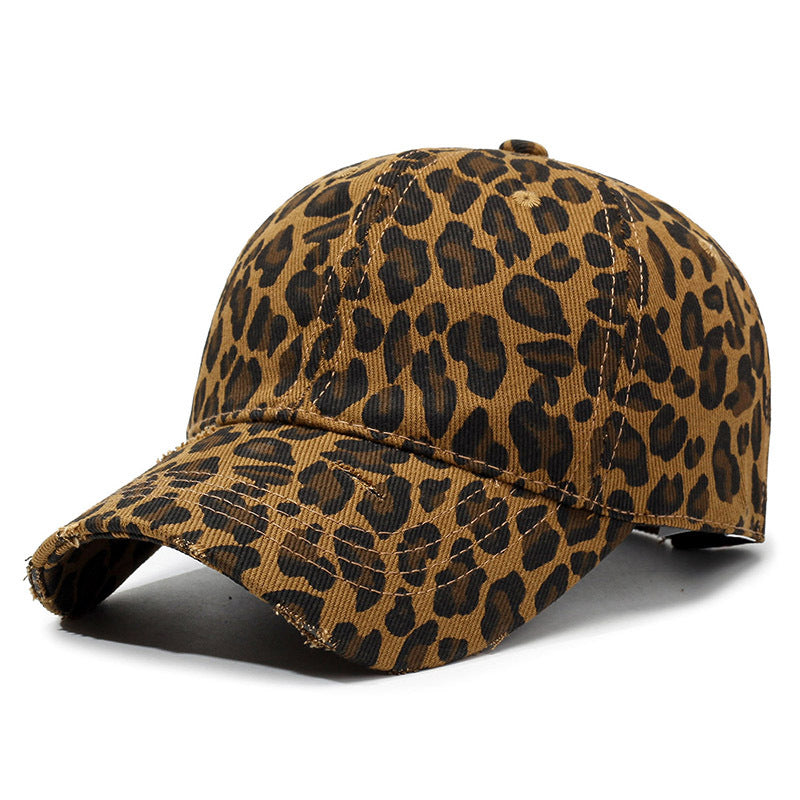 Women's Leopard Print Distressed Graffiti Soft-Top Baseball Cap