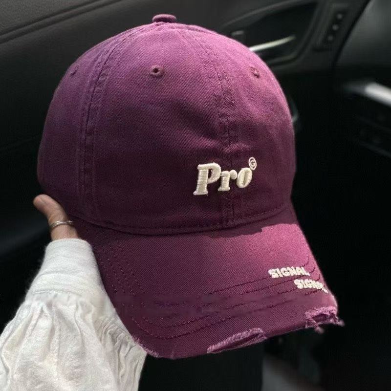 Unisex Korean-Style Ripped Soft-Top Wide-Brim Baseball Cap