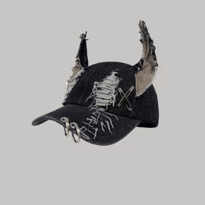 Korean-Style Washed Denim Rabbit-Ear Duckbill Cap