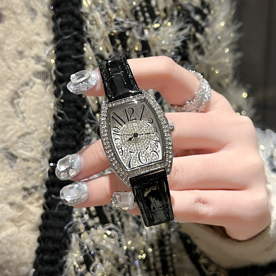 Women's Vintage Wine Barrel Leather Quartz Watch