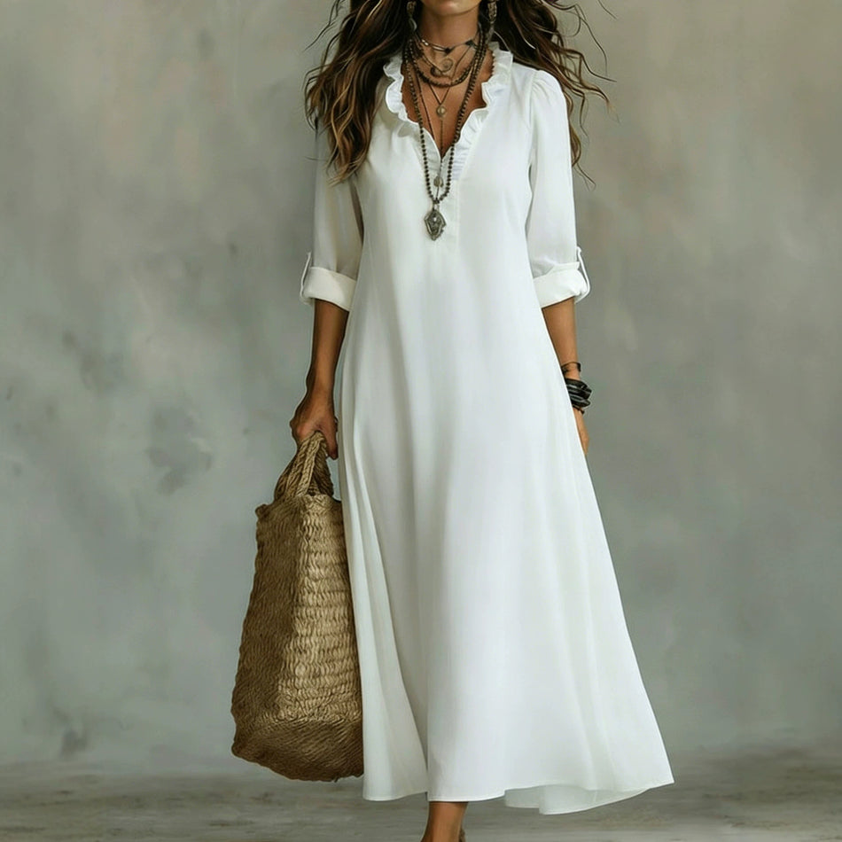 Women's Polyester Lace V-Neck Long Sleeve Fairy Dress