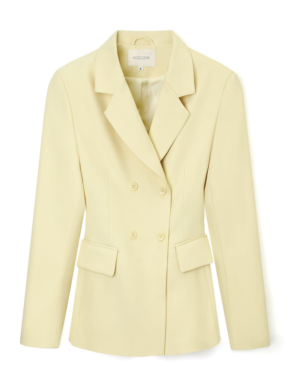 Women's Double-Breasted Waist-Cinching Blazer with Lapel Collar