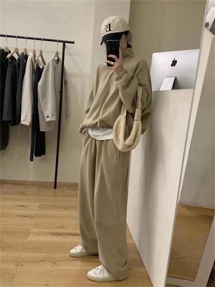 Women's Casual Stand Collar Sweatshirt and Sweatpants 2-Piece Set