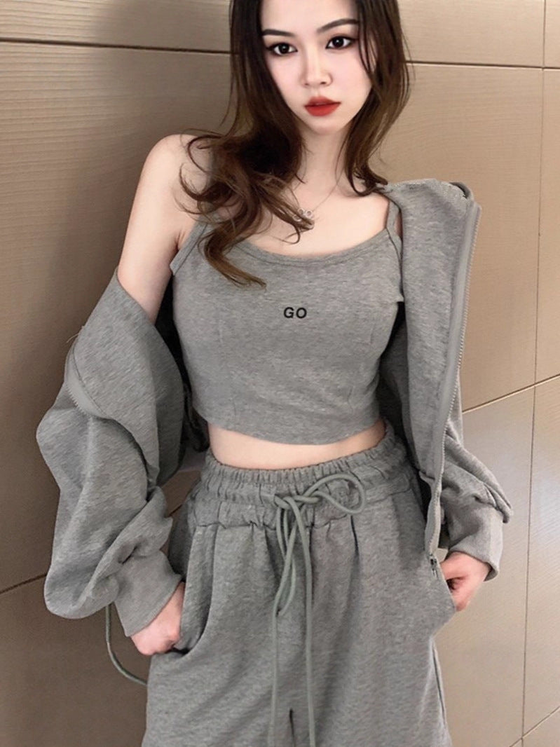 Women's 3-Piece Hooded Zip Jacket, Camisole and Trousers Set